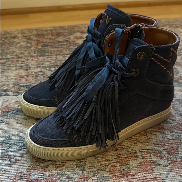 Zadiq & Voltaire Navy High-Top Sneakers with Fringe - Picture 1 of 5
